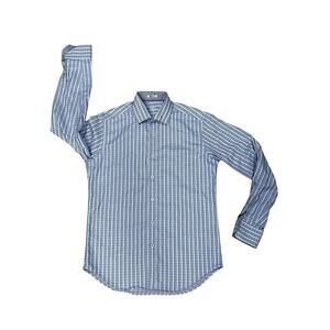 Bugatchi Uomo Shaped Fit Men Size Small Check Flip Cuffs Long Sleeve Dress Shirt